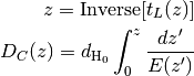 z = {\rm Inverse}[ t_L(z) ] \\
D_C(z) = d_{\rm H_0} \int_{0}^{z} \frac{dz'}{E(z')}