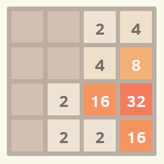 Screenshot of an in-progress 2048 game