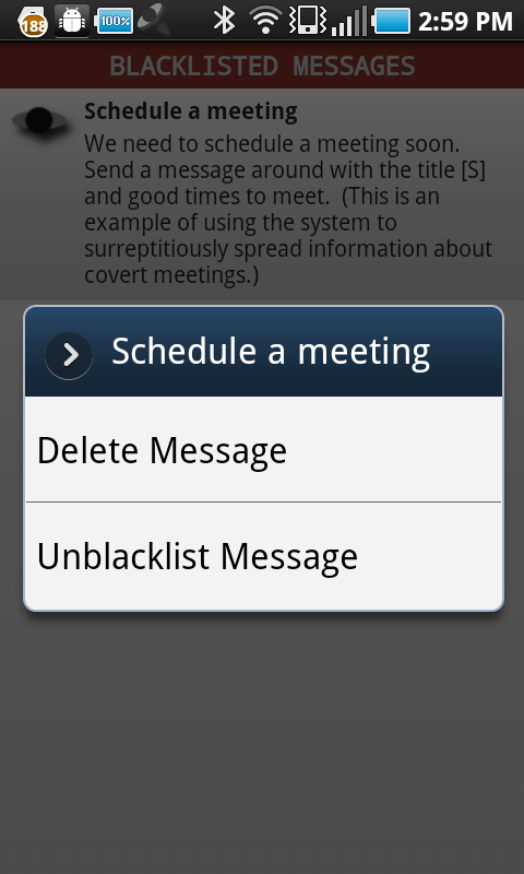 android blacklist context menu