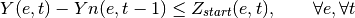 Y(e,t) - Yn(e,t-1) \leq Z_{start}(e,t), \qquad         \forall e, \forall t