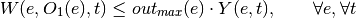 W(e, O_1(e), t) \leq out_{max}(e) \cdot Y(e, t),     \qquad \forall e, \forall t