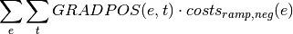 \sum_e \sum_t GRADPOS(e,t) \cdot costs_{ramp,neg}(e)