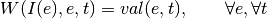 W(I(e), e,t) = val(e,t), \qquad \forall e, \forall t
