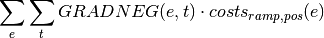 \sum_e \sum_t GRADNEG(e,t) \cdot costs_{ramp,pos}(e)