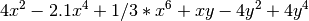 4x^2 - 2.1x^4 + 1/3 * x^6 + xy - 4y^2 + 4y^4