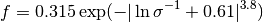 f = 0.315 \exp( -| \ln \sigma^{-1} + 0.61 |^{3.8} )