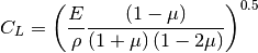 C_L = \left( \frac{E}{\rho} \frac{\left( 1-\mu \right)}{\left( 1+\mu\right)\left( 1-2\mu \right)}   \right)^{0.5}